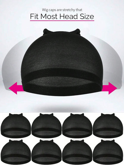 100PCS Black Stretch Mesh Dome Wig Caps, Breathable Wig Liners For Braids, Weaving & Glueless Wig Cap Inner Net