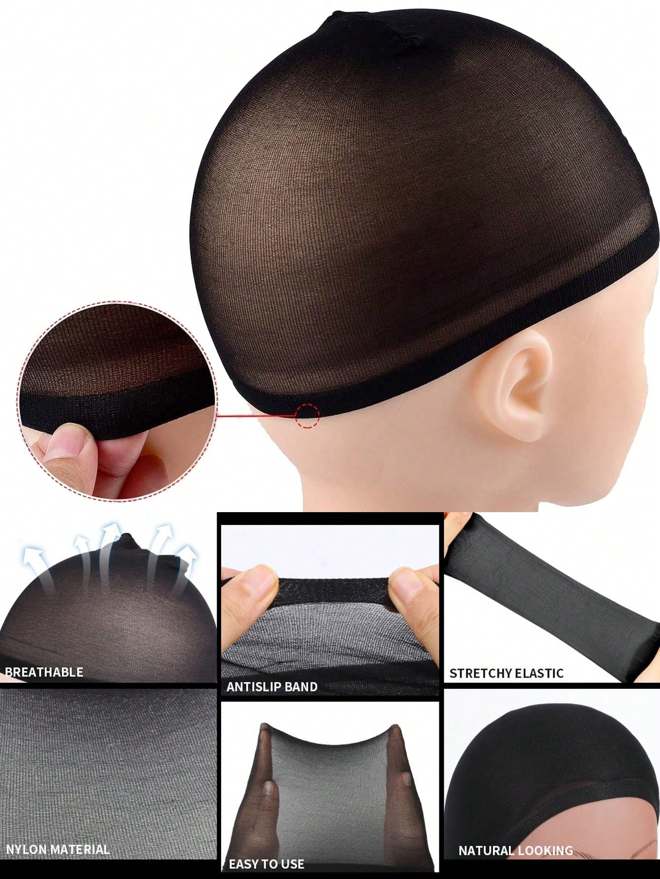 100PCS Black Stretch Mesh Dome Wig Caps, Breathable Wig Liners For Braids, Weaving & Glueless Wig Cap Inner Net