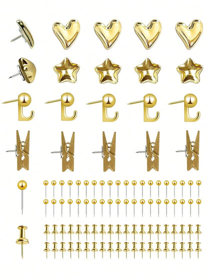 100pcs Gold-Plated Plastic Push Pins, Multi-Purpose Office Supplies, Suitable For Cork Board Decoration, Bulletin Board Arrangement, Photo Wall Accents, Document Fixing, Map Marking, Handmade DIY Proj