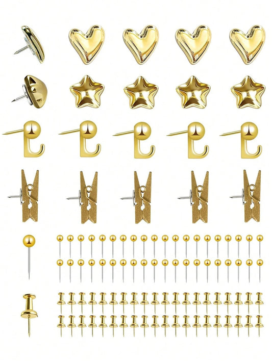100pcs Gold-Plated Plastic Push Pins, Multi-Purpose Office Supplies, Suitable For Cork Board Decoration, Bulletin Board Arrangement, Photo Wall Accents, Document Fixing, Map Marking, Handmade DIY Proj