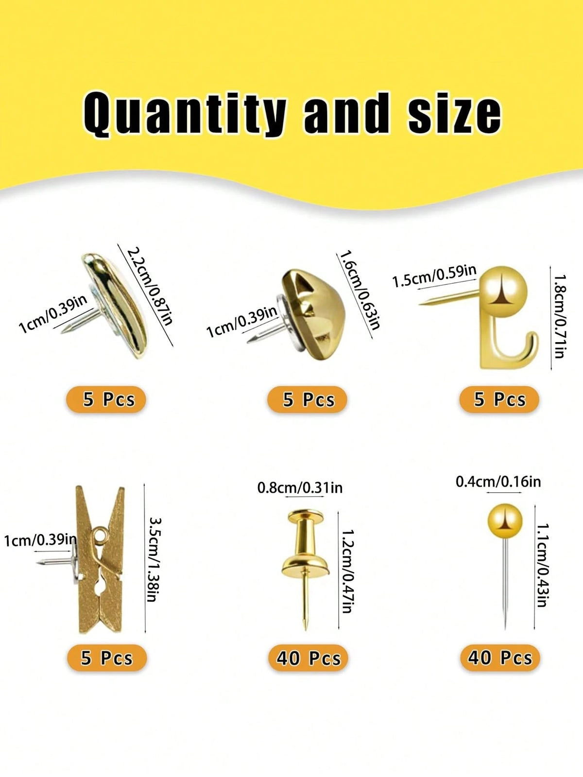 100pcs Gold-Plated Plastic Push Pins, Multi-Purpose Office Supplies, Suitable For Cork Board Decoration, Bulletin Board Arrangement, Photo Wall Accents, Document Fixing, Map Marking, Handmade DIY Proj