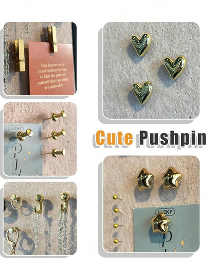 100pcs Gold-Plated Plastic Push Pins, Multi-Purpose Office Supplies, Suitable For Cork Board Decoration, Bulletin Board Arrangement, Photo Wall Accents, Document Fixing, Map Marking, Handmade DIY Proj