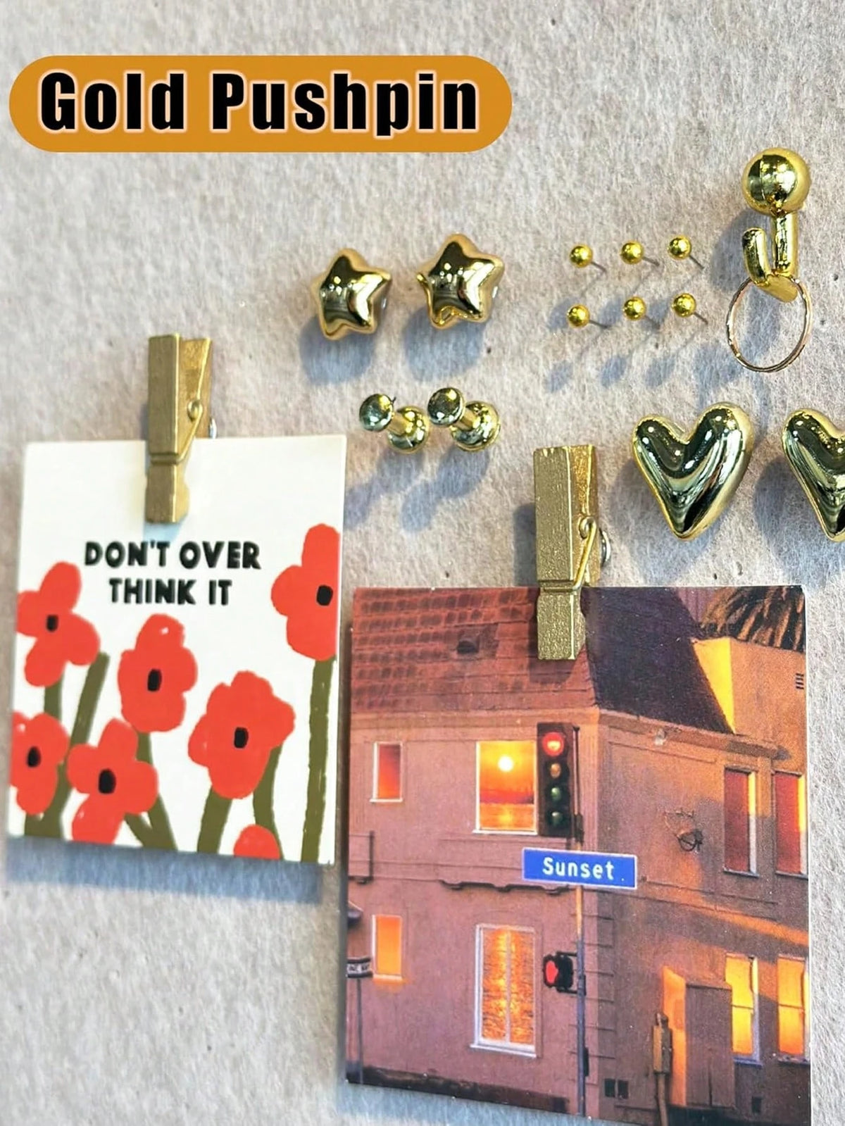 100pcs Gold-Plated Plastic Push Pins, Multi-Purpose Office Supplies, Suitable For Cork Board Decoration, Bulletin Board Arrangement, Photo Wall Accents, Document Fixing, Map Marking, Handmade DIY Proj