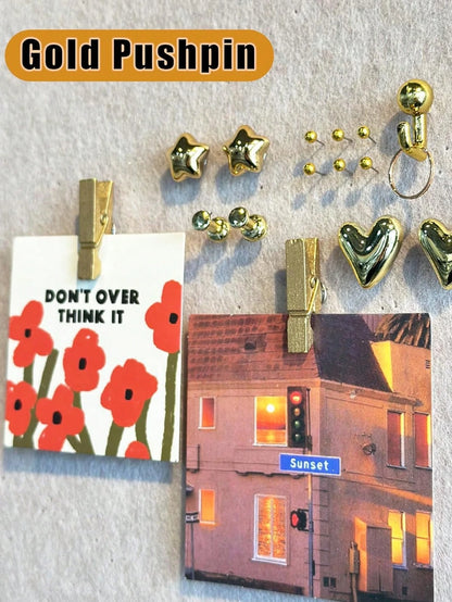 100pcs Gold-Plated Plastic Push Pins, Multi-Purpose Office Supplies, Suitable For Cork Board Decoration, Bulletin Board Arrangement, Photo Wall Accents, Document Fixing, Map Marking, Handmade DIY Proj