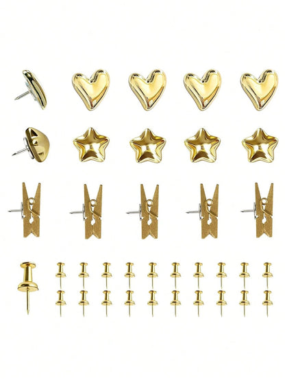 100pcs Gold-Plated Plastic Push Pins, Multi-Purpose Office Supplies, Suitable For Cork Board Decoration, Bulletin Board Arrangement, Photo Wall Accents, Document Fixing, Map Marking, Handmade DIY Proj