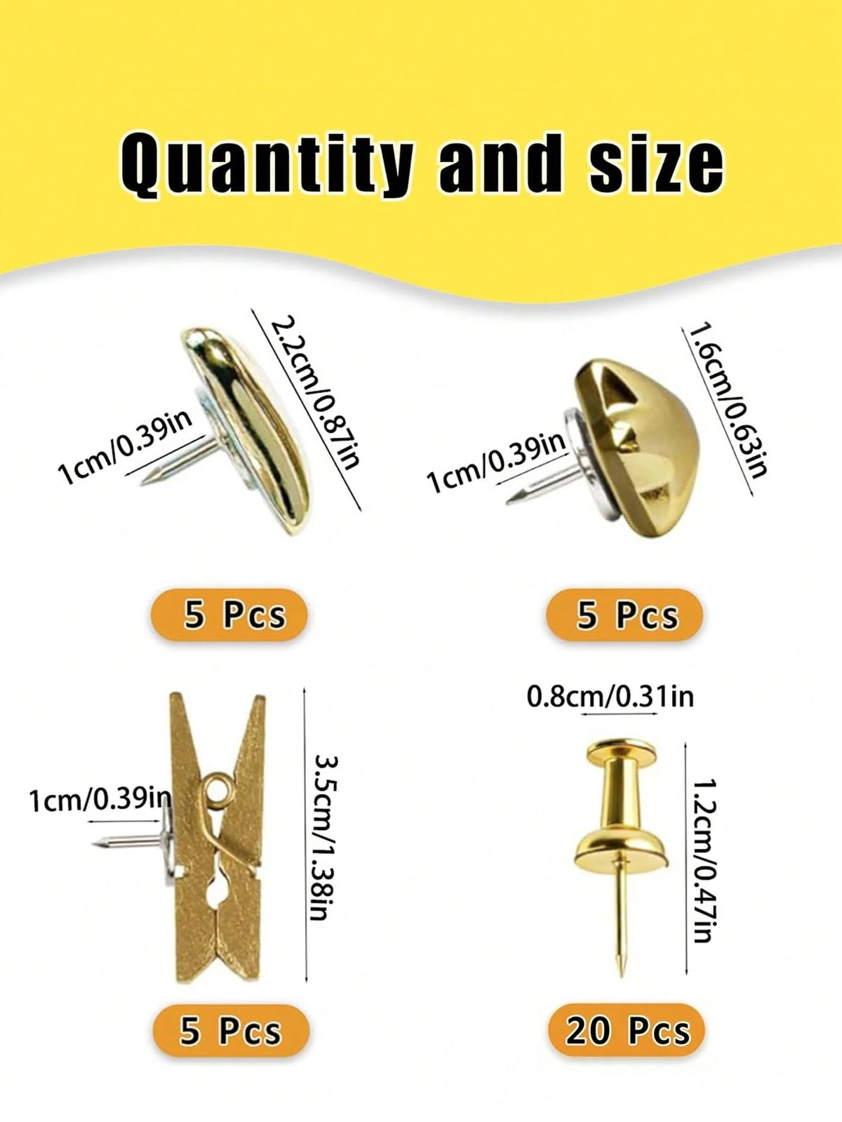 100pcs Gold-Plated Plastic Push Pins, Multi-Purpose Office Supplies, Suitable For Cork Board Decoration, Bulletin Board Arrangement, Photo Wall Accents, Document Fixing, Map Marking, Handmade DIY Proj