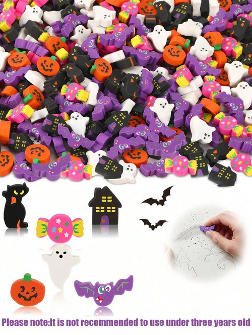 100pcs-Mini Halloween Erasers, Pumpkin Ghost Bat Fun Pencil Erasers, Halloween Party Gifts, Student Classroom Rewards, School Office Art Supplies, Student Office Supplies, Desktop Decoration