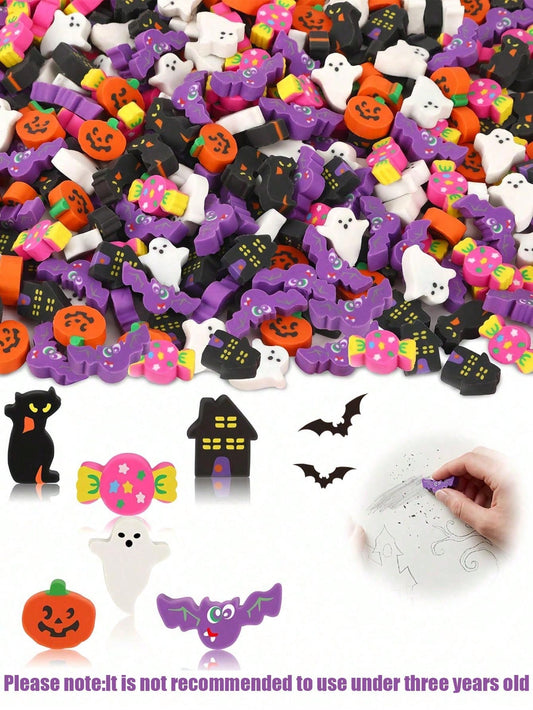 100pcs-Mini Halloween Erasers, Pumpkin Ghost Bat Fun Pencil Erasers, Halloween Party Gifts, Student Classroom Rewards, School Office Art Supplies, Student Office Supplies, Desktop Decoration