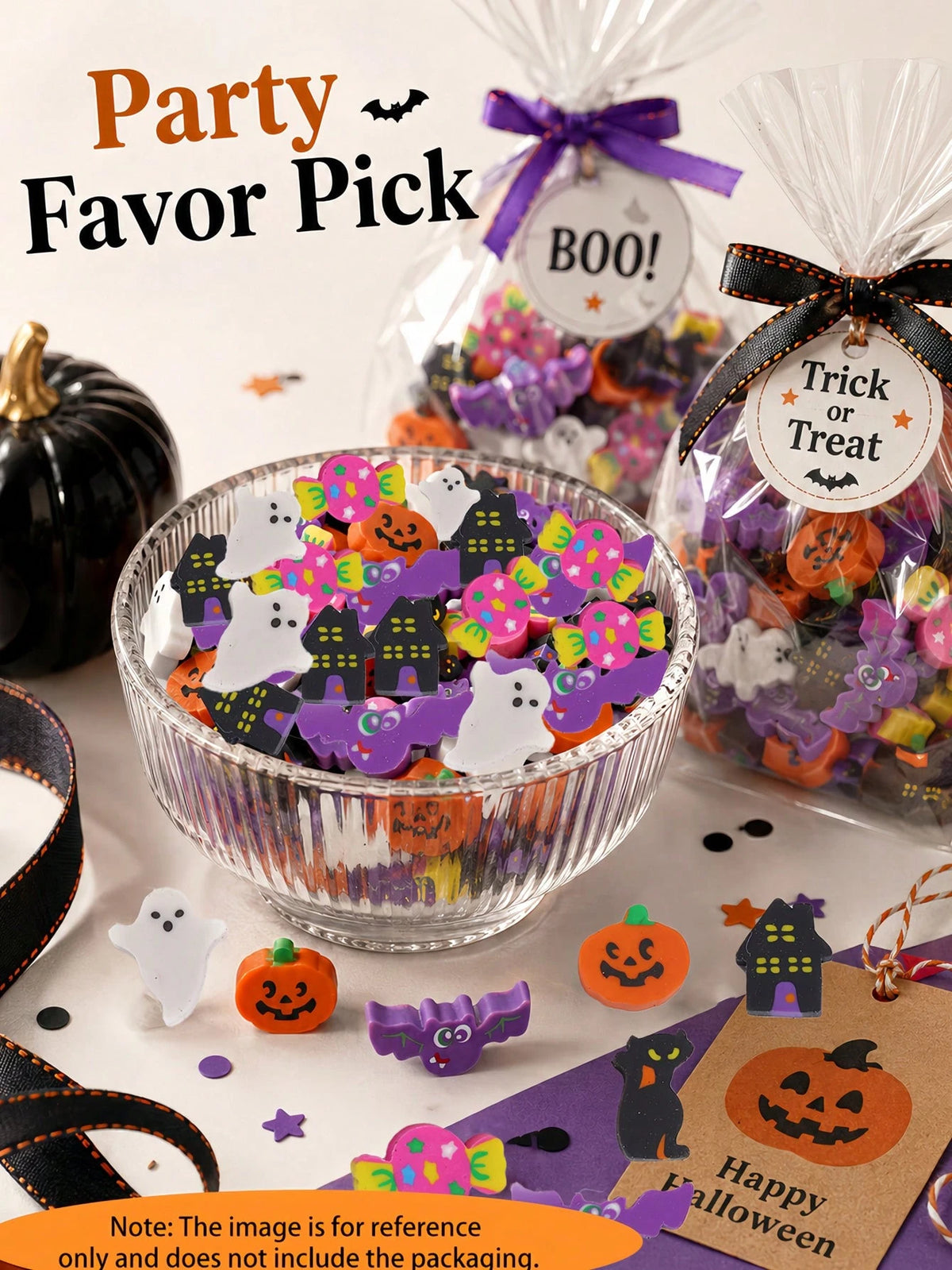 100pcs-Mini Halloween Erasers, Pumpkin Ghost Bat Fun Pencil Erasers, Halloween Party Gifts, Student Classroom Rewards, School Office Art Supplies, Student Office Supplies, Desktop Decoration