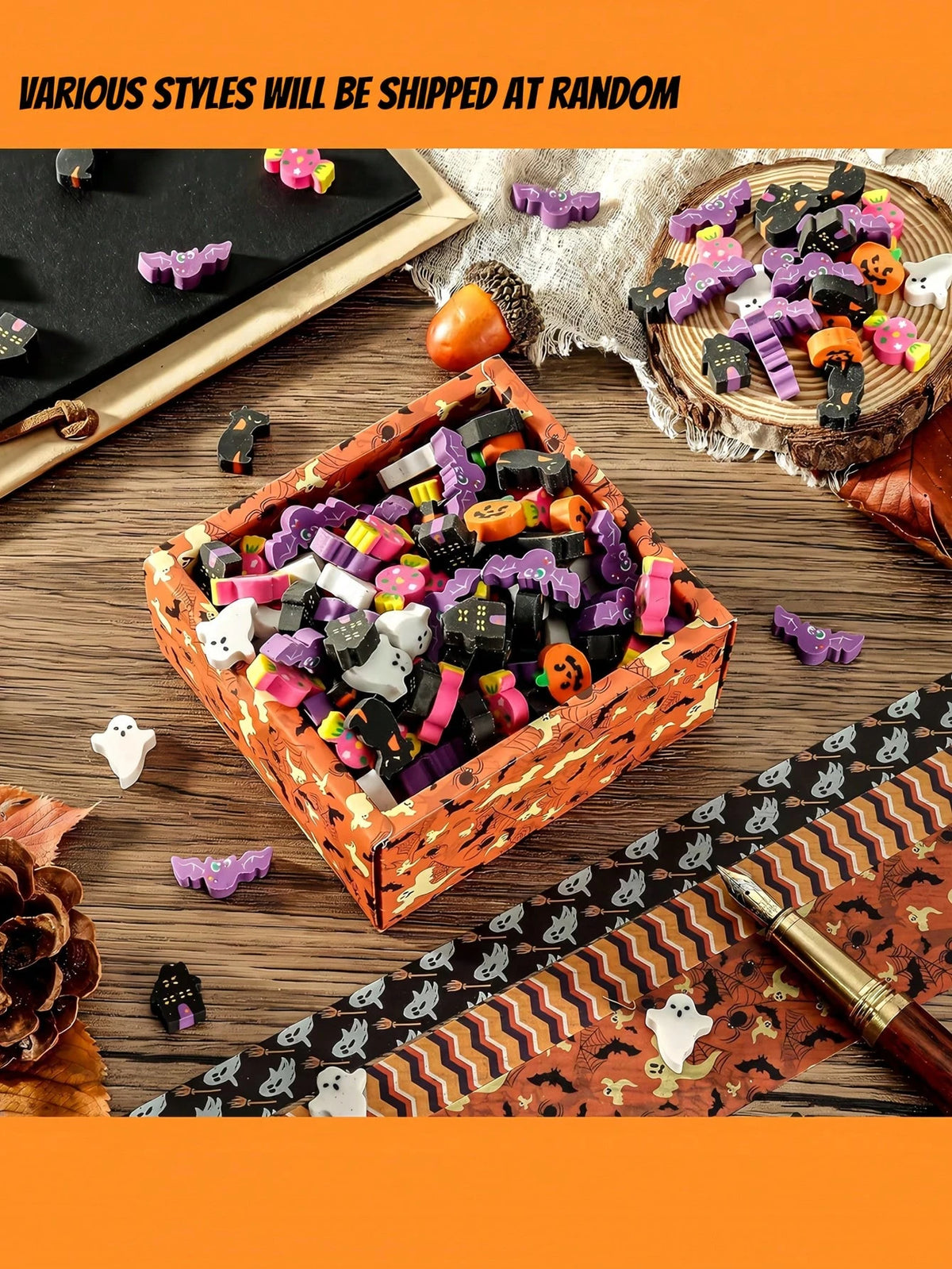 100pcs-Mini Halloween Erasers, Pumpkin Ghost Bat Fun Pencil Erasers, Halloween Party Gifts, Student Classroom Rewards, School Office Art Supplies, Student Office Supplies, Desktop Decoration
