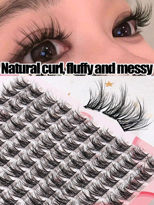 100pcs/Pack C-Curl Fluffy 3D Volume False Eyelashes, New Single Cluster C-Curl Natural Criss-Cross Fake Lashes, Party Cosplay Eyelash Extensions, Eyelash Clusters, Individual False Lashes