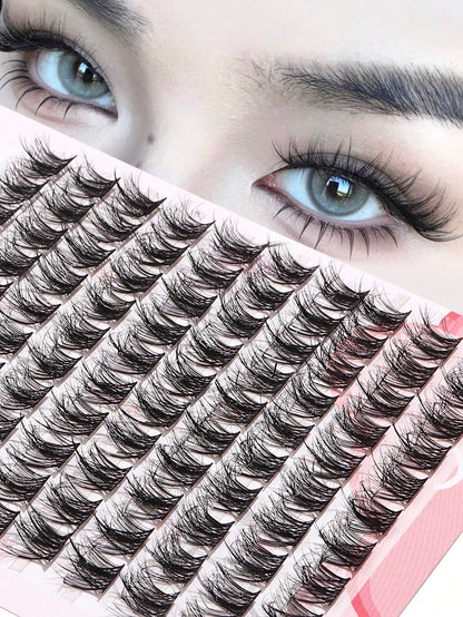 100pcs/Pack C-Curl Fluffy 3D Volume False Eyelashes, New Single Cluster C-Curl Natural Criss-Cross Fake Lashes, Party Cosplay Eyelash Extensions, Eyelash Clusters, Individual False Lashes