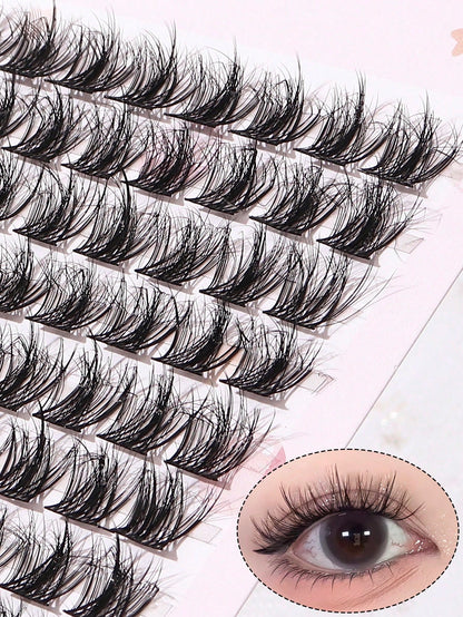 100pcs/Pack C-Curl Fluffy 3D Volume False Eyelashes, New Single Cluster C-Curl Natural Criss-Cross Fake Lashes, Party Cosplay Eyelash Extensions, Eyelash Clusters, Individual False Lashes