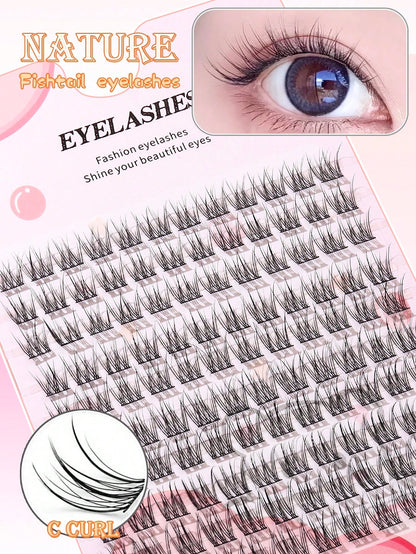 100pcs/Pack C-Curl Fluffy 3D Volume False Eyelashes, New Single Cluster C-Curl Natural Criss-Cross Fake Lashes, Party Cosplay Eyelash Extensions, Eyelash Clusters, Individual False Lashes