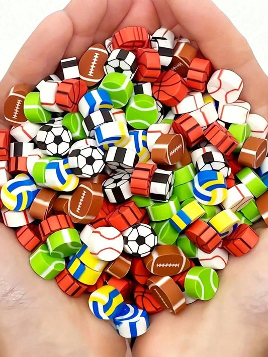 100pcs Sports Ball Shaped Erasers: Basketball, Soccer, Tennis, Football, Baseball, Volleyball Mini Erasers, Soccer Ball Erasers Suitable For Party Favors, Home, School, Work, Classroom Rewards, Prizes