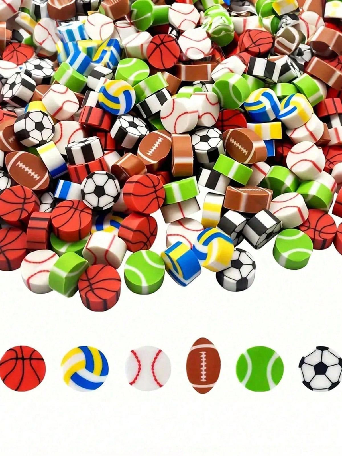 100pcs Sports Ball Shaped Erasers: Basketball, Soccer, Tennis, Football, Baseball, Volleyball Mini Erasers, Soccer Ball Erasers Suitable For Party Favors, Home, School, Work, Classroom Rewards, Prizes