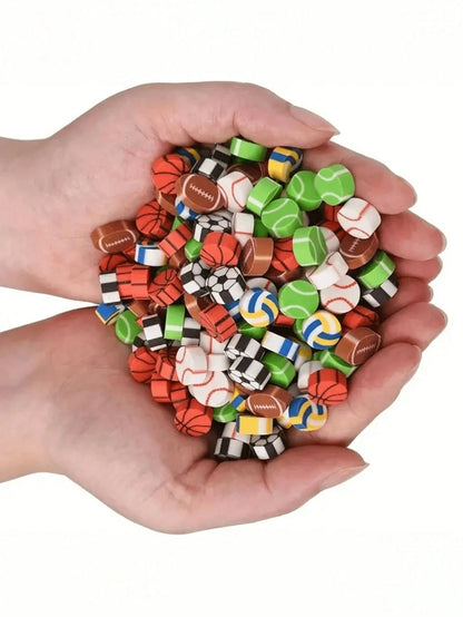 100pcs Sports Ball Shaped Erasers: Basketball, Soccer, Tennis, Football, Baseball, Volleyball Mini Erasers, Soccer Ball Erasers Suitable For Party Favors, Home, School, Work, Classroom Rewards, Prizes