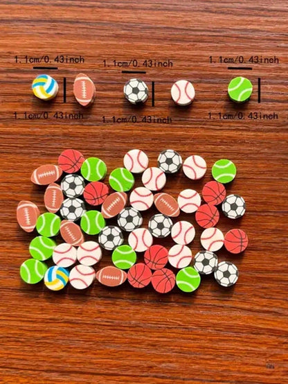 100pcs Sports Ball Shaped Erasers: Basketball, Soccer, Tennis, Football, Baseball, Volleyball Mini Erasers, Soccer Ball Erasers Suitable For Party Favors, Home, School, Work, Classroom Rewards, Prizes