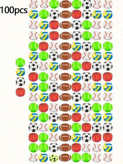 100pcs Sports Ball Shaped Erasers: Basketball, Soccer, Tennis, Football, Baseball, Volleyball Mini Erasers, Soccer Ball Erasers Suitable For Party Favors, Home, School, Work, Classroom Rewards, Prizes