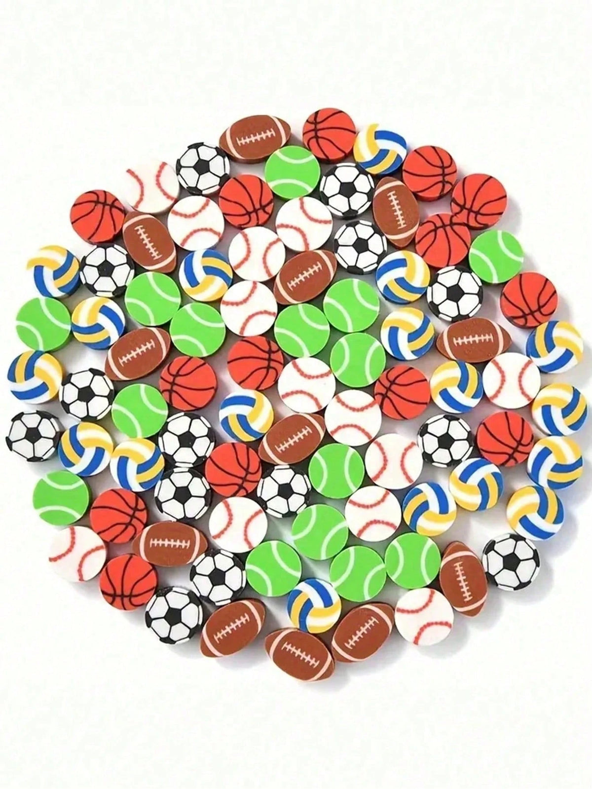 100pcs Sports Ball Shaped Erasers: Basketball, Soccer, Tennis, Football, Baseball, Volleyball Mini Erasers, Soccer Ball Erasers Suitable For Party Favors, Home, School, Work, Classroom Rewards, Prizes