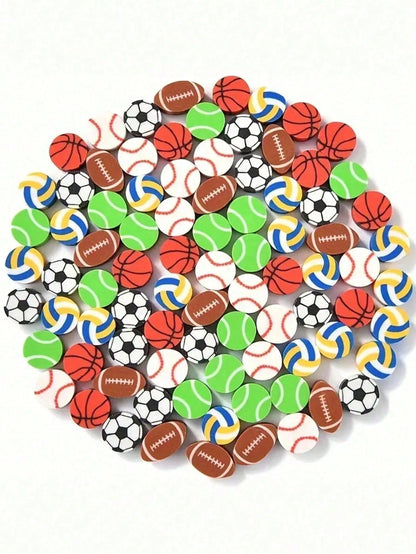 100pcs Sports Ball Shaped Erasers: Basketball, Soccer, Tennis, Football, Baseball, Volleyball Mini Erasers, Soccer Ball Erasers Suitable For Party Favors, Home, School, Work, Classroom Rewards, Prizes