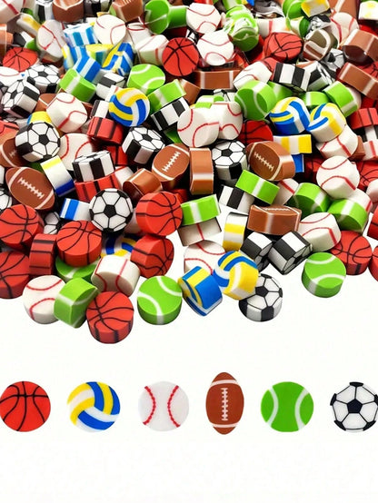 100pcs Sports Ball Shaped Erasers: Basketball, Soccer, Tennis, Football, Baseball, Volleyball Mini Erasers, Soccer Ball Erasers Suitable For Party Favors, Home, School, Work, Classroom Rewards, Prizes