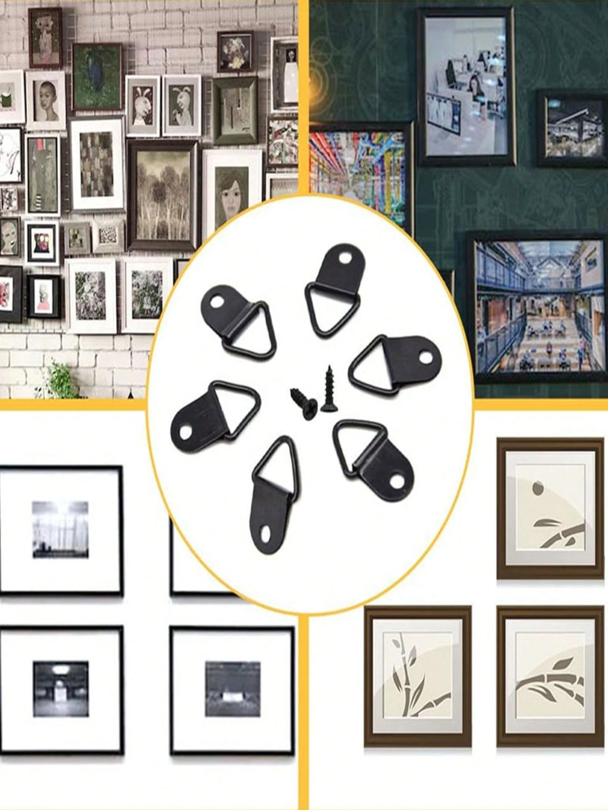 100pcs Triangle D-Rings Picture Frame Hardware Hooks, Triangular Hanging Loops Screw Included For Canvas Painting Wall Decor
