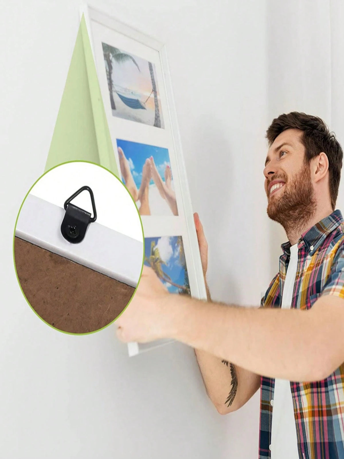 100pcs Triangle D-Rings Picture Frame Hardware Hooks, Triangular Hanging Loops Screw Included For Canvas Painting Wall Decor