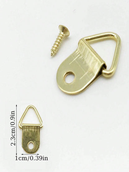 100pcs Triangle D-Rings Picture Frame Hardware Hooks, Triangular Hanging Loops Screw Included For Canvas Painting Wall Decor