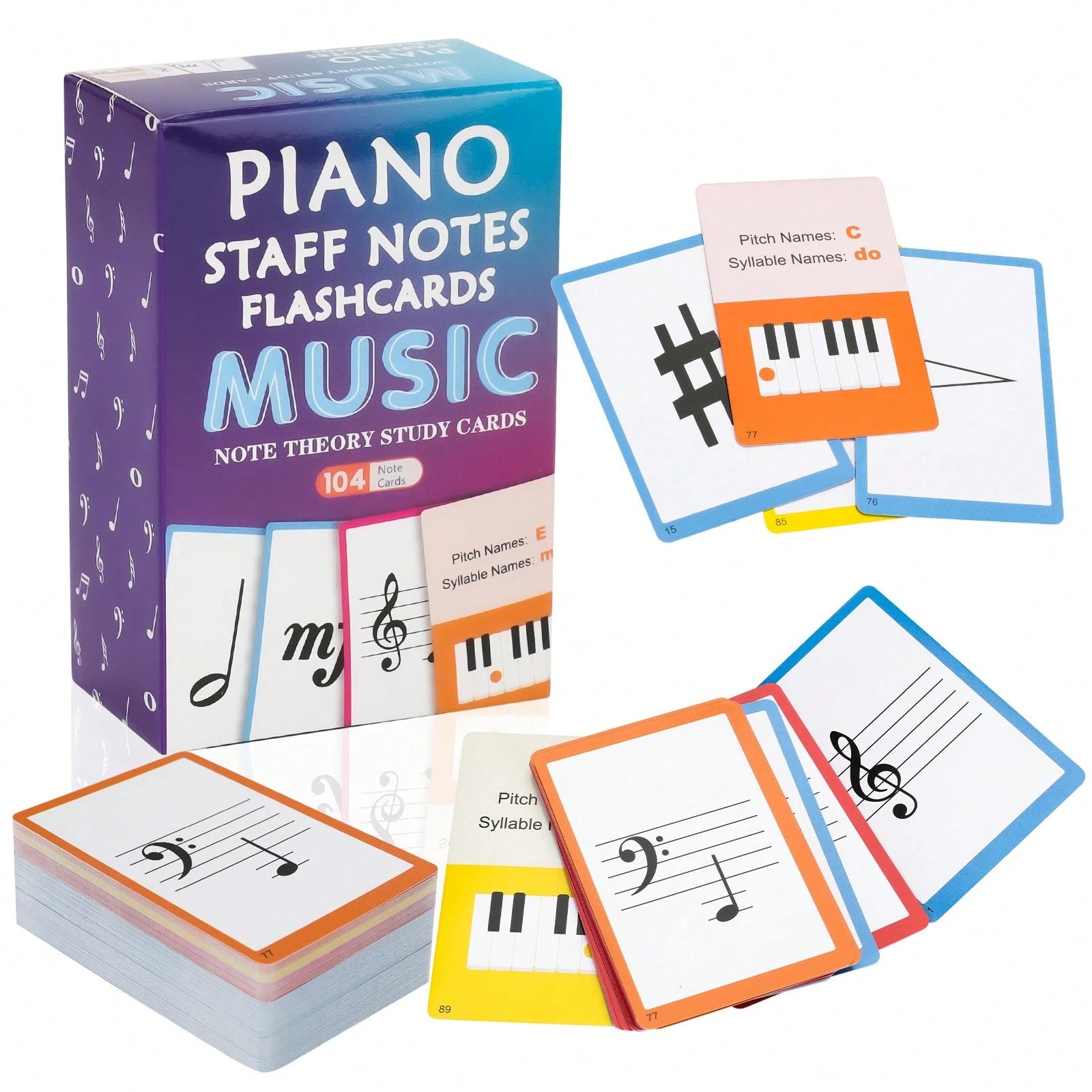 104pcs Piano Music Theory Flashcards Set, Piano Note Memory Cards, Piano & Keyboard Music Theory Learning Cards, Music Theory Study Cards, Including 76pcs Music Theory Cards And 28pcs Note Cards, Suit