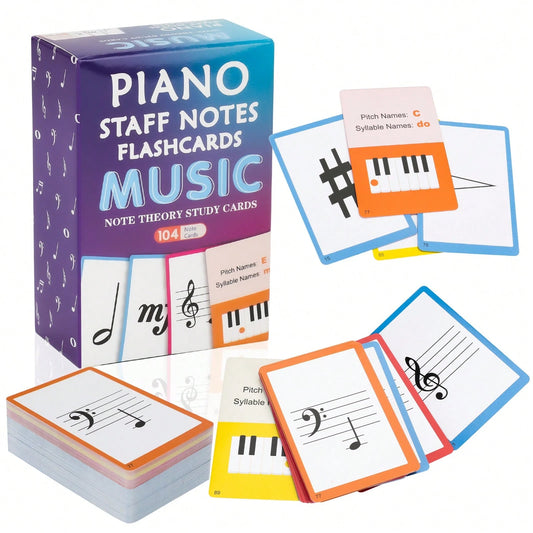 104pcs Piano Music Theory Flashcards Set, Piano Note Memory Cards, Piano & Keyboard Music Theory Learning Cards, Music Theory Study Cards, Including 76pcs Music Theory Cards And 28pcs Note Cards, Suit
