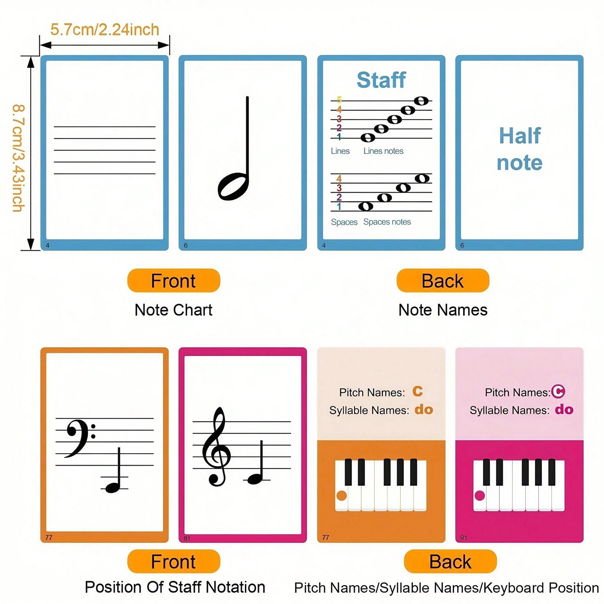 104pcs Piano Music Theory Flashcards Set, Piano Note Memory Cards, Piano & Keyboard Music Theory Learning Cards, Music Theory Study Cards, Including 76pcs Music Theory Cards And 28pcs Note Cards, Suit