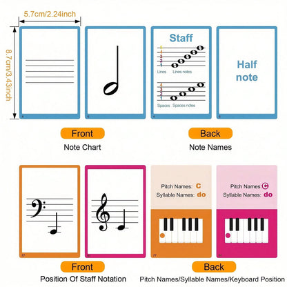 104pcs Piano Music Theory Flashcards Set, Piano Note Memory Cards, Piano & Keyboard Music Theory Learning Cards, Music Theory Study Cards, Including 76pcs Music Theory Cards And 28pcs Note Cards, Suit
