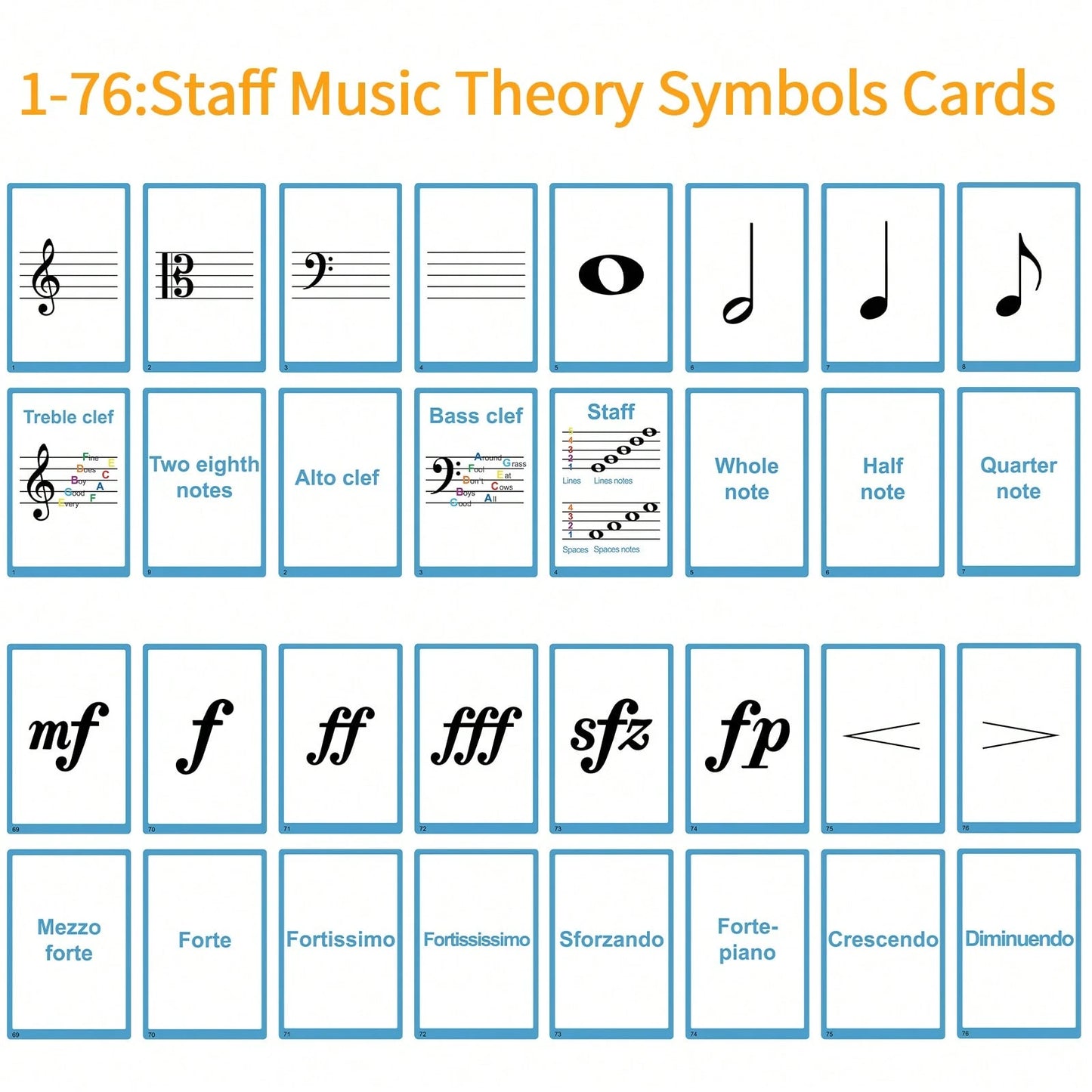 104pcs Piano Music Theory Flashcards Set, Piano Note Memory Cards, Piano & Keyboard Music Theory Learning Cards, Music Theory Study Cards, Including 76pcs Music Theory Cards And 28pcs Note Cards, Suit