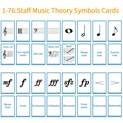 104pcs Piano Music Theory Flashcards Set, Piano Note Memory Cards, Piano & Keyboard Music Theory Learning Cards, Music Theory Study Cards, Including 76pcs Music Theory Cards And 28pcs Note Cards, Suit