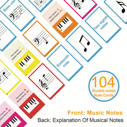 104pcs Piano Music Theory Flashcards Set, Piano Note Memory Cards, Piano & Keyboard Music Theory Learning Cards, Music Theory Study Cards, Including 76pcs Music Theory Cards And 28pcs Note Cards, Suit