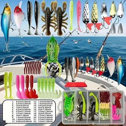 107-Piece Fishing Tackle Set, Including A Tackle Box, Featuring Hooks, Treble Hooks, Spinnerbaits, Lures, Spoons, Soft Baits, Sinkers, And Surface Lures; Suitable For Both Freshwater And Saltwater Fis