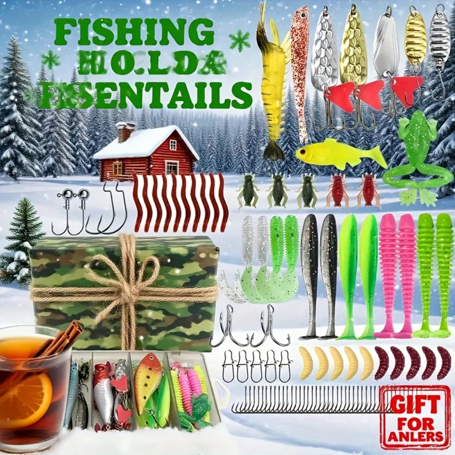 107-Piece Fishing Tackle Set, Including A Tackle Box, Featuring Hooks, Treble Hooks, Spinnerbaits, Lures, Spoons, Soft Baits, Sinkers, And Surface Lures; Suitable For Both Freshwater And Saltwater Fis