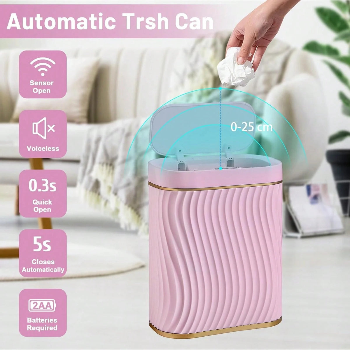 10L/2.6 Gallon Smart Small Trash Can, Smart Pop-Up Lid Kitchen Trash Can, Bathroom, Kitchen, Bedroom, Powder Room, Craft Room, Office, College Trash Basket