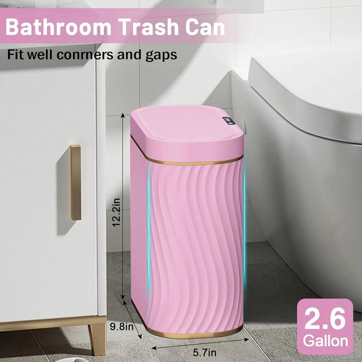 10L/2.6 Gallon Smart Small Trash Can, Smart Pop-Up Lid Kitchen Trash Can, Bathroom, Kitchen, Bedroom, Powder Room, Craft Room, Office, College Trash Basket
