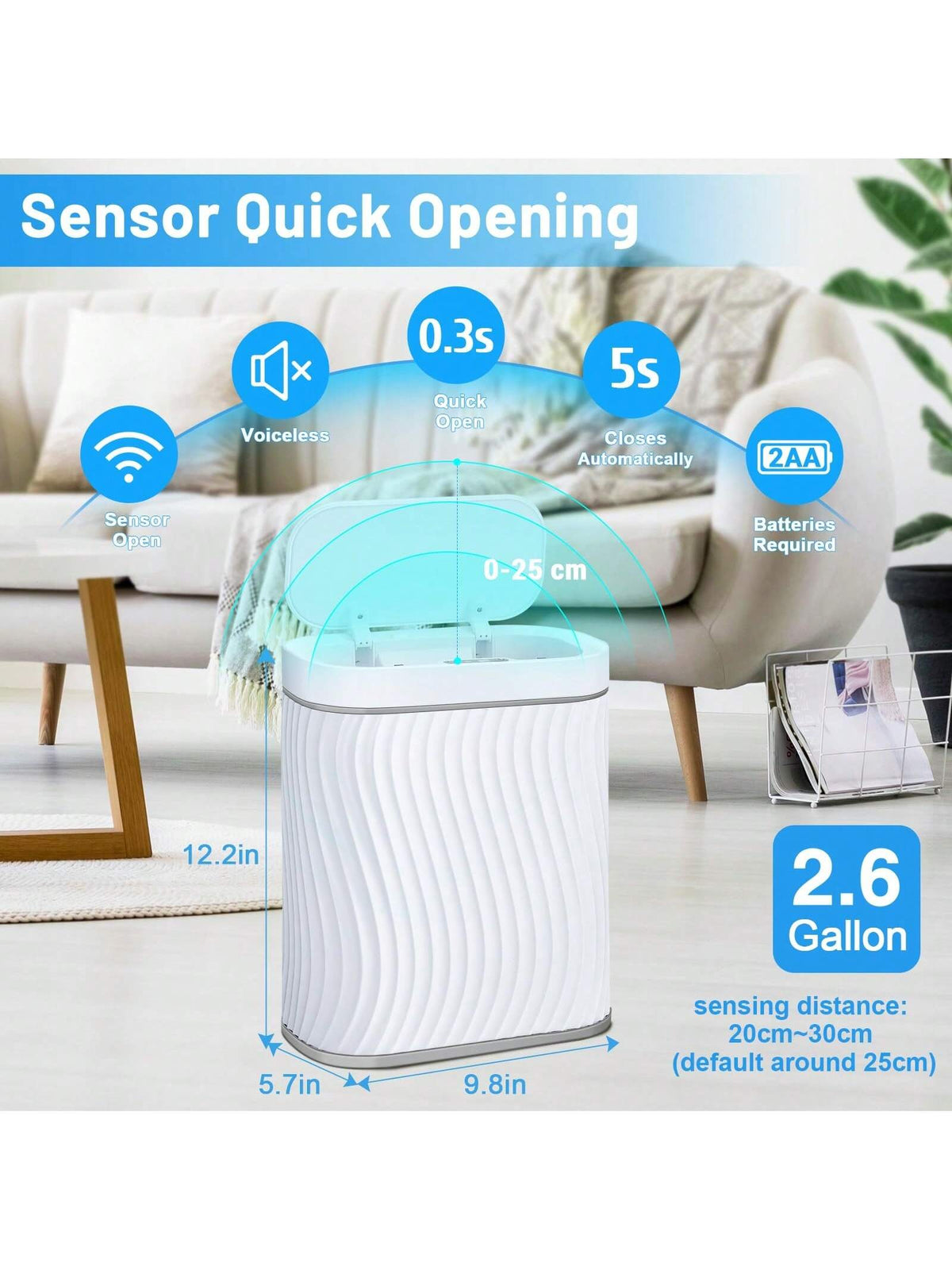 10L/2.6 Gallon Smart Small Trash Can, Smart Pop-Up Lid Kitchen Trash Can, Bathroom, Kitchen, Bedroom, Powder Room, Craft Room, Office, College Trash Basket