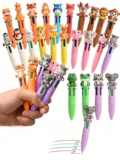 10pcs/2sets Mini Macaron Color Gifts, Fun Animal Shaped, 4-In-1 Colorful Ink Cute Animals, Children's Gift Set, Baby Shower Gift, Baptism And Birthday Gift, Office And School Supplies, Classroom Prize