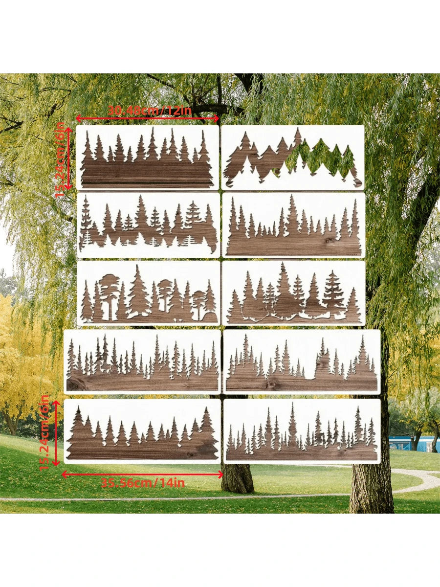 10pcs/6pcs Reusable Wooden Painting Stencils, Large Christmas Tree Pattern, Suitable For Wooden Signs, Home Crafts, Window Glass, Canvas, Back To School, School Supplies