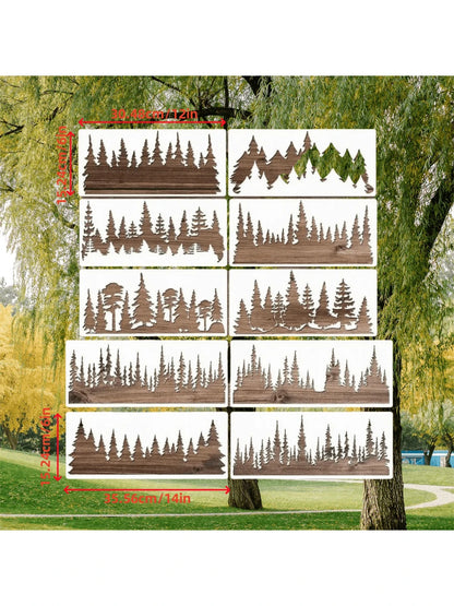 10pcs/6pcs Reusable Wooden Painting Stencils, Large Christmas Tree Pattern, Suitable For Wooden Signs, Home Crafts, Window Glass, Canvas, Back To School, School Supplies