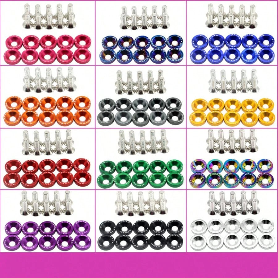 10pcs M6 Anodized Aluminum Washers (5 Sets) And Bolts Set (5 Sets), Suitable For Car And Motorcycle Bumper Engine Recessed Screws, Multi-Color Decorative Screws And Washers, Car Modification Washers M