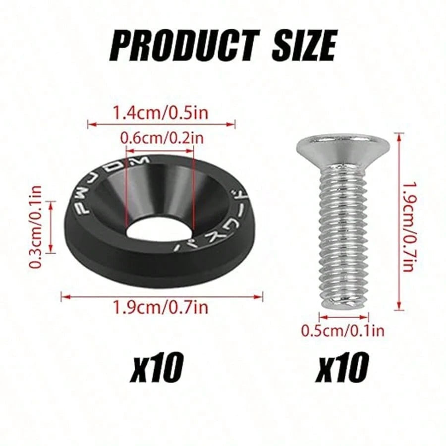 10pcs M6 Anodized Aluminum Washers (5 Sets) And Bolts Set (5 Sets), Suitable For Car And Motorcycle Bumper Engine Recessed Screws, Multi-Color Decorative Screws And Washers, Car Modification Washers M