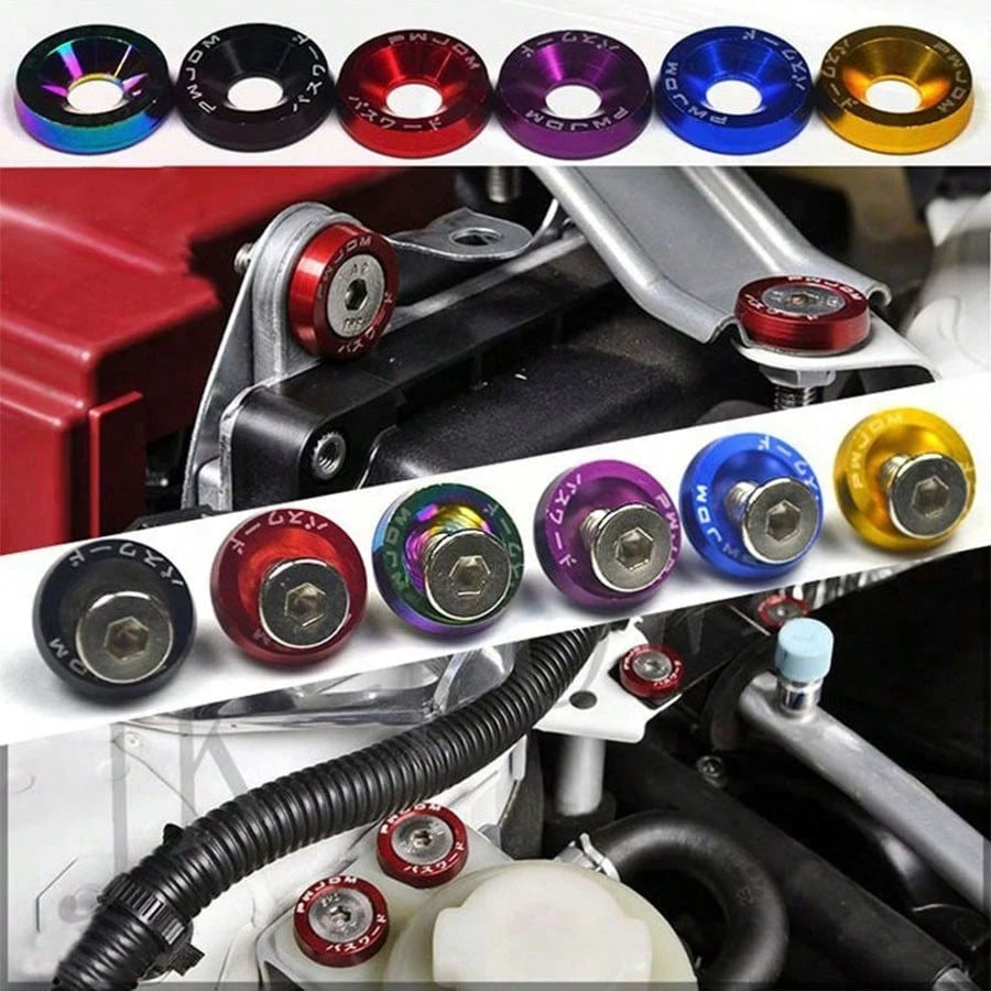 10pcs M6 Anodized Aluminum Washers (5 Sets) And Bolts Set (5 Sets), Suitable For Car And Motorcycle Bumper Engine Recessed Screws, Multi-Color Decorative Screws And Washers, Car Modification Washers M