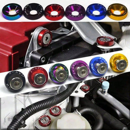 10pcs M6 Anodized Aluminum Washers (5 Sets) And Bolts Set (5 Sets), Suitable For Car And Motorcycle Bumper Engine Recessed Screws, Multi-Color Decorative Screws And Washers, Car Modification Washers M