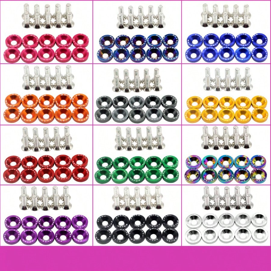 10pcs M6 Anodized Aluminum Washers (5 Sets) And Bolts Set (5 Sets), Suitable For Car And Motorcycle Bumper Engine Recessed Screws, Multi-Color Decorative Screws And Washers, Car Modification Washers M