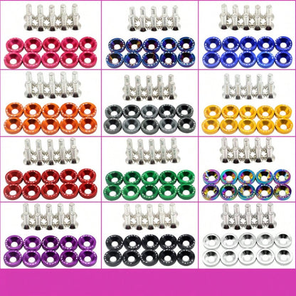 10pcs M6 Anodized Aluminum Washers (5 Sets) And Bolts Set (5 Sets), Suitable For Car And Motorcycle Bumper Engine Recessed Screws, Multi-Color Decorative Screws And Washers, Car Modification Washers M